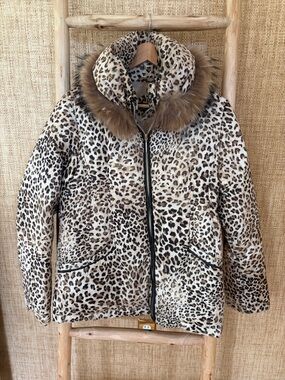 Via Spiga Leopard-Print  Jacket with Removable Fur Trim